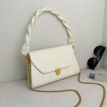 

Vintage chain Women's Crossbody Shoulder bag 2020 PU Leather Handbags ladies Brand Designer Braided strap Hand Bag wallet black