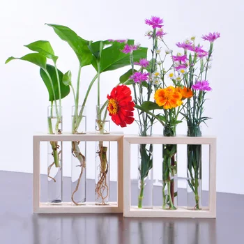 

Creative Glass Planter Wall Hanging Plant Test Tube Flower Bud Vase Hydroponic Plants Pot Flower Vase in Wooden Stand