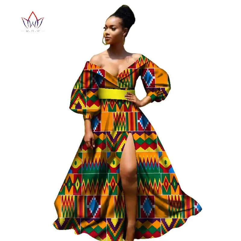 african bazin dresses for women african Three Quarter sleeves dresses for women african clothing wax dashiki fabric WY2255 - Цвет: 4