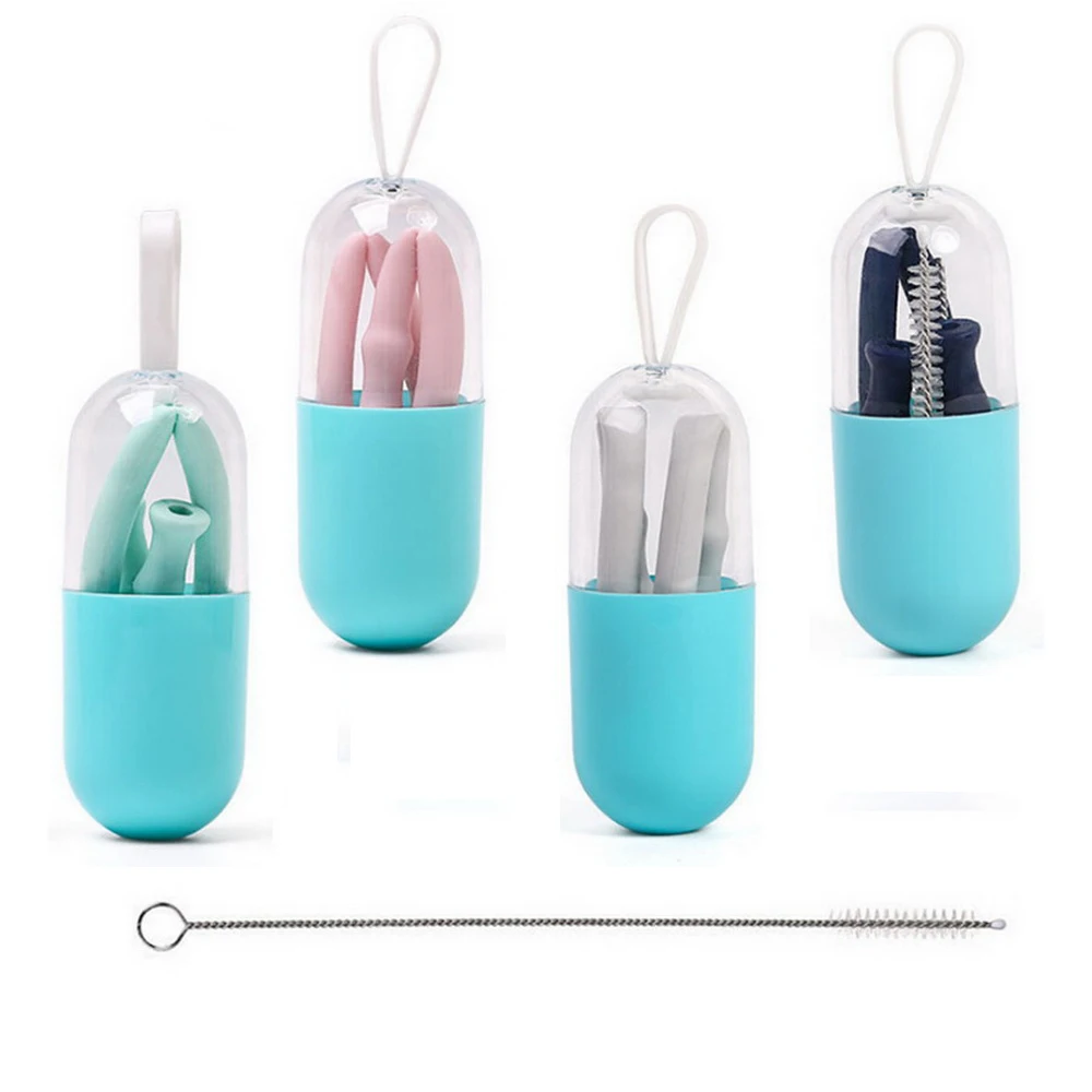 

Hifuar Collapsible Silicone Straw Portable Resuable Drinking Straws With Carrying Case Cleaning Brush For Travel Bar Accessories