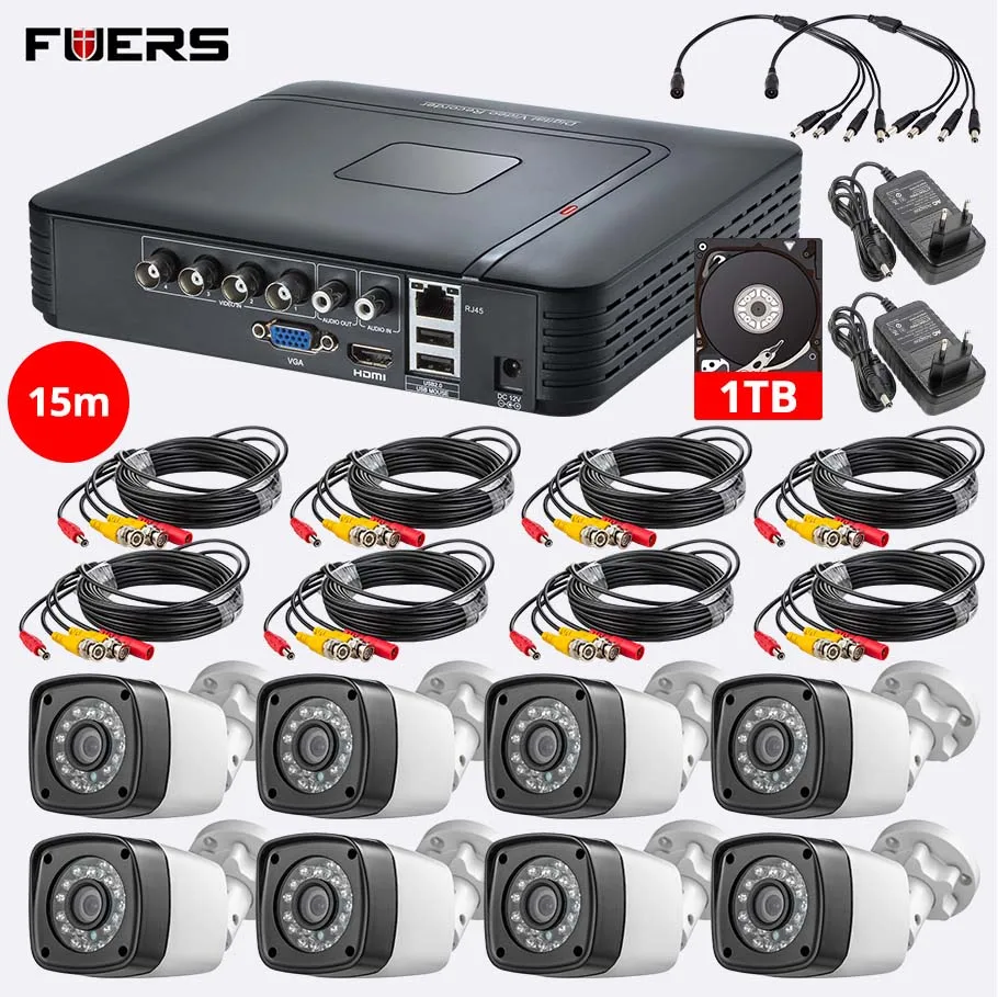 FUERS 8 шт 4MP 8CH AHD DVR CCTV камера 1080P наружный видео рекордер P2P 8-канальный домашняя система охранной сигнализации комплекты