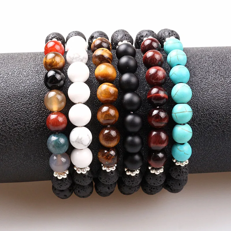 8mm Lava Rock Stone Essential Oil Diffuser Bracelet Elastic Natural Stone Yoga Beads