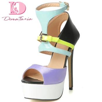 

Dora Tasia 2020 New Design Plus Size 47 Women Pumps Thin Heels Platform Metal Decoration Sandals Summer Party Lady Woman Shoes