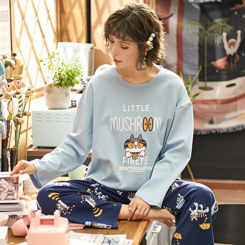 

Autumn and winter new sweet long-sleeved pajamas women can wear Korean fresh cotton home service suit