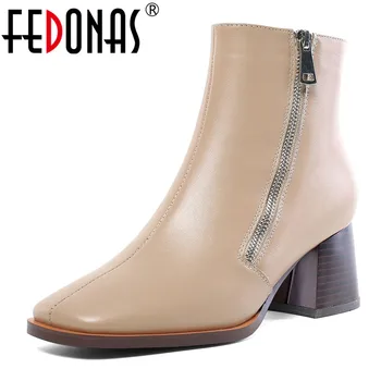 

FEDONAS Genuine Leather Big Size Women Ankle Boots Elegant Office Ladies Shoes Woman Side Zipper Chelsea Boots High Heeled Shoes