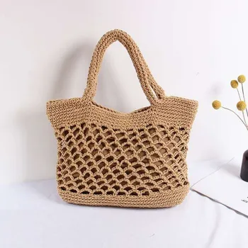 

Women's Bags Cotton rope Simple Solid color buckle hand-woven straw hand bags Handmade cotton shoulder bag