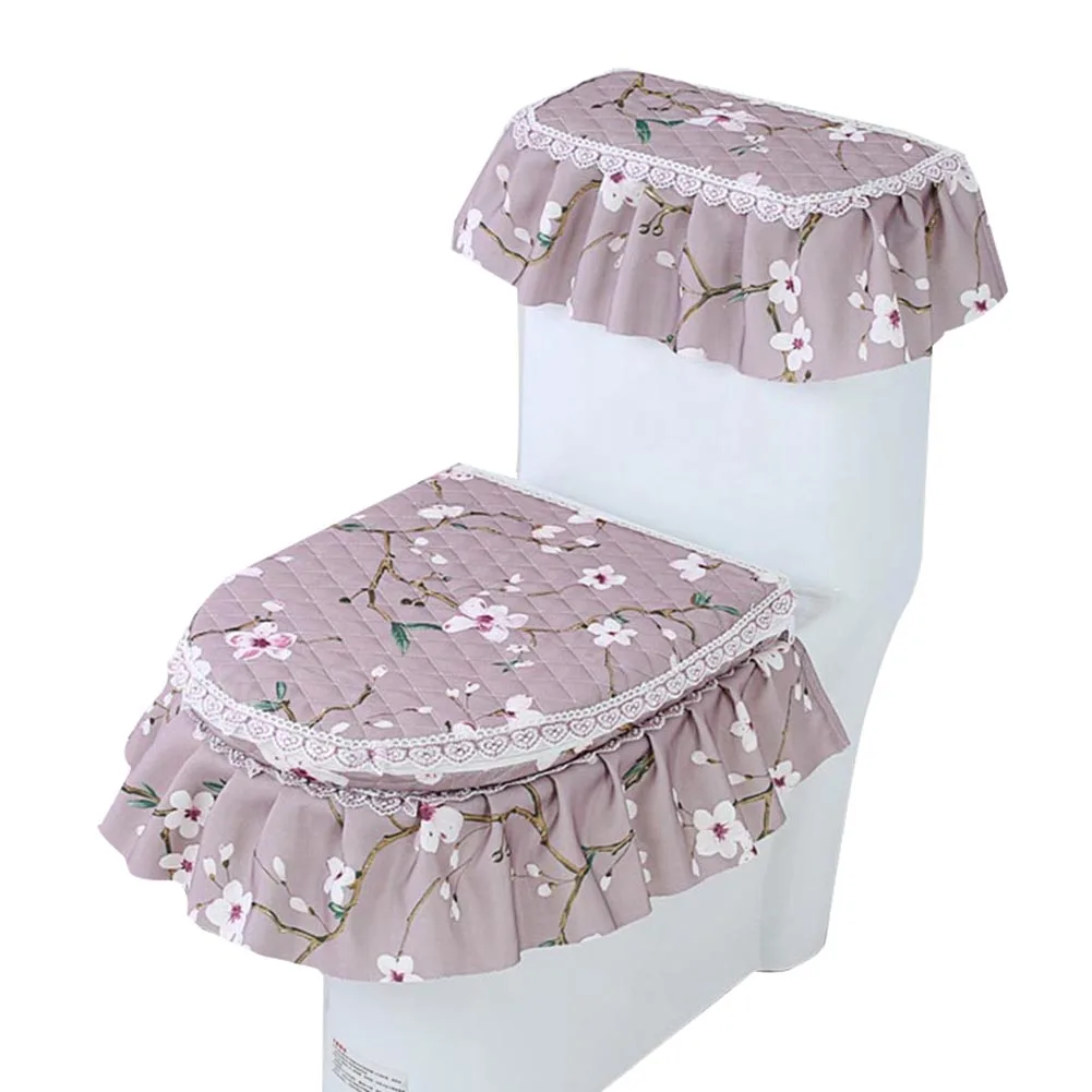 3pcs Set Toilet Seat Cover Lace U-shaped Overcoat Durable WC Decoration Dustproof Mats AUG889 - Цвет: 12