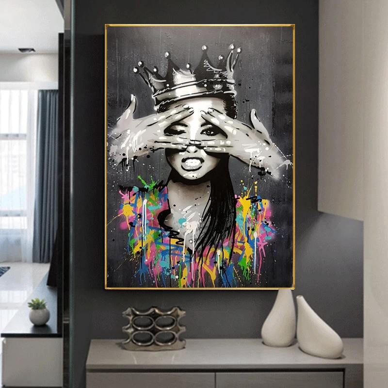 

Abstract Graffiti Art Girl with Crown Canvas Posters and Prints Street Art Woman Portrait Paintings Wall Pictures Home Cuadros