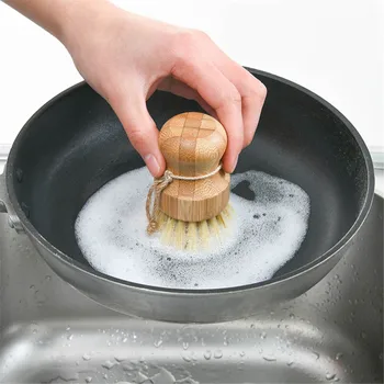 

Bamboo Dish Scrub Brushes , Kitchen Wooden Cleaning Scrubbers Set for Washing Cast Iron Pan/Pot, Natural Sisal Bristles