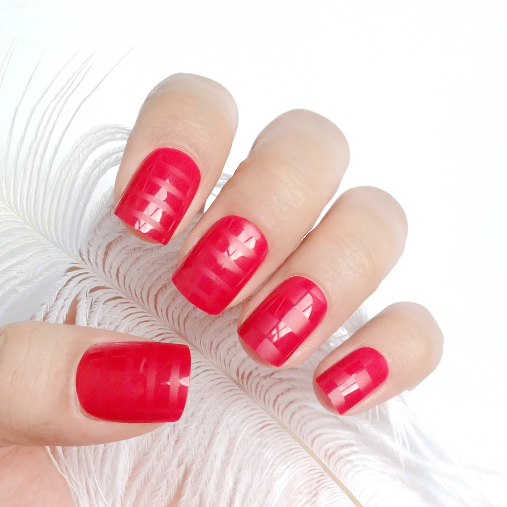 

24Pcs Shiny Red False Nails With Design Matte Grid Artificial Fake Nails DIY Full Cover Finger Tips Manicure Tools