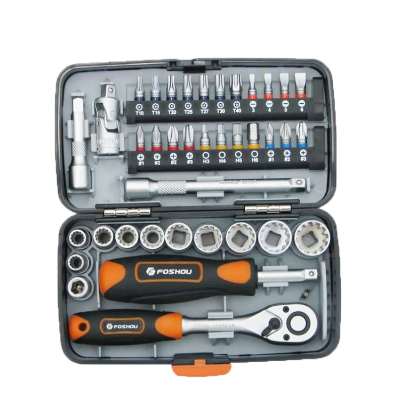 Car Repair Tool Set 38pcs Ratchet Wrench Set Hand Socket Set Released Handle and Extension Bar Tool for Car Repair
