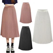 Модная женская юбка весна осень плиссированная шифоновая эластичная средняя талия длинная универсальная юбка NIN668