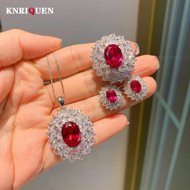 2021 Trend Sapphire Gemstone Pendant Necklace Earrings Ring