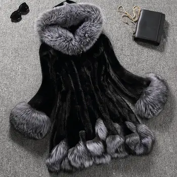 

Women Faux Fur Jacket Coat With Fur Trim Hood Winter Long Sleeve Hooded Faux Fur Coat Artificial Fox Mink Fur Outwear