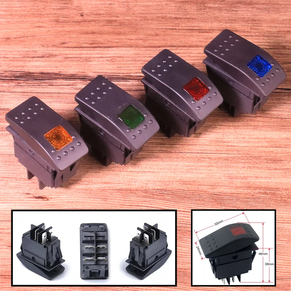 4 Pin 12V 20A Blue Green Red Orange LED Light Rocker Switch Panel ONOFF Button LED Light Fit for Car Boat Buses Motorcycles  (5)