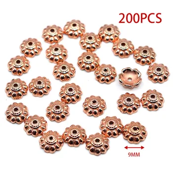

9mm 200/400PCS Flower Beads End Caps CCB Caps Rose Gold Plated CCB Bead Caps Spot Charms for Jewelry Findings