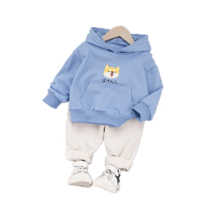 

Хлопковая одежда для маленьких мальчиков и девочек, демисезонные детские штаны с капюшоном и мультяшным принтом, 2 шт./компл., модные спортивные костюмы для малышей