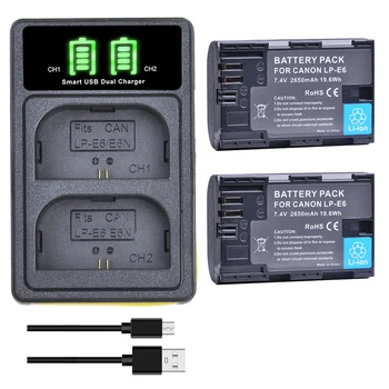

2x LP-E6N LP E6N LPE6N Battery 2650mAh +Type-C Charger Kits for Canon 5D Mark II III 7D 60D EOS 6D 70D 80D for Canon Accessories