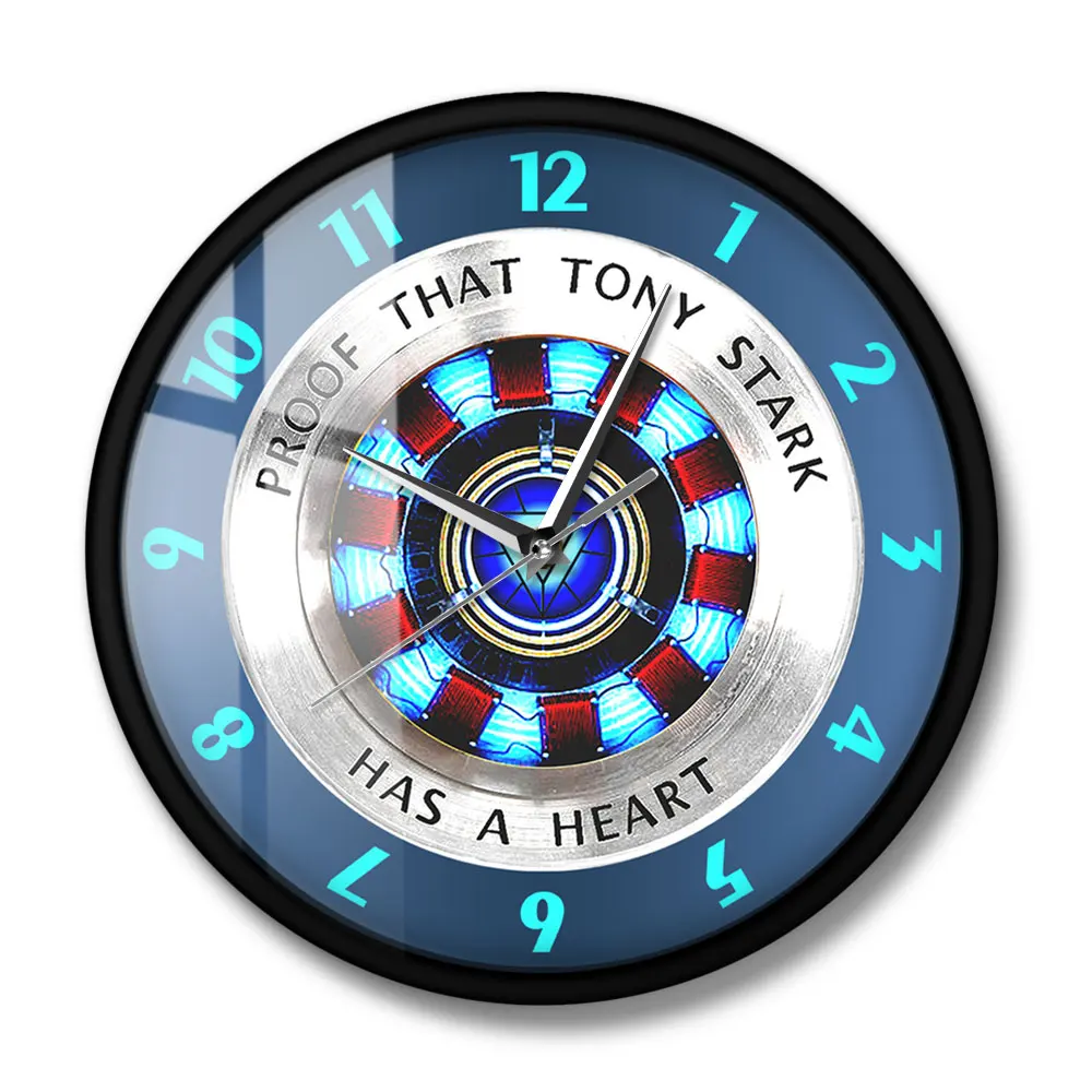 Proof That Tony Stark Has A Heart Arc Reactor Wall Clock Superhero Modern Hanging Wall Watch Movie Timepiece Home Decor Wall Art Just6F