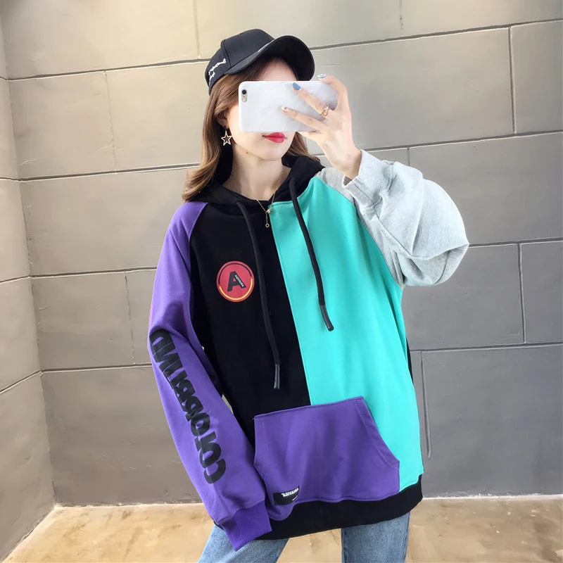 Новые негабаритные толстовки для женщин осень 2019 тонкий хит цвет Harajuku Толстовка