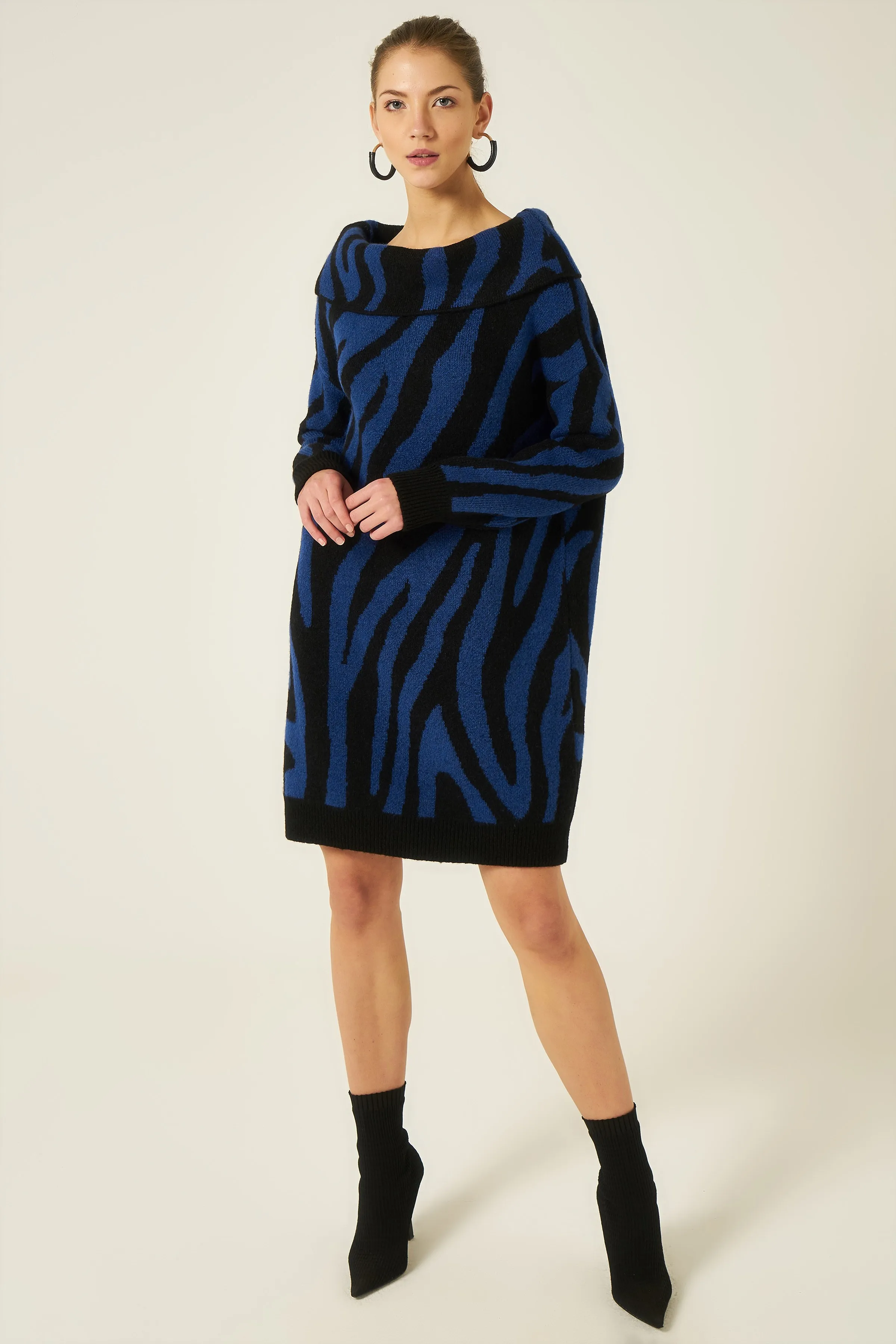 

Bardot Neck Zebra Dress