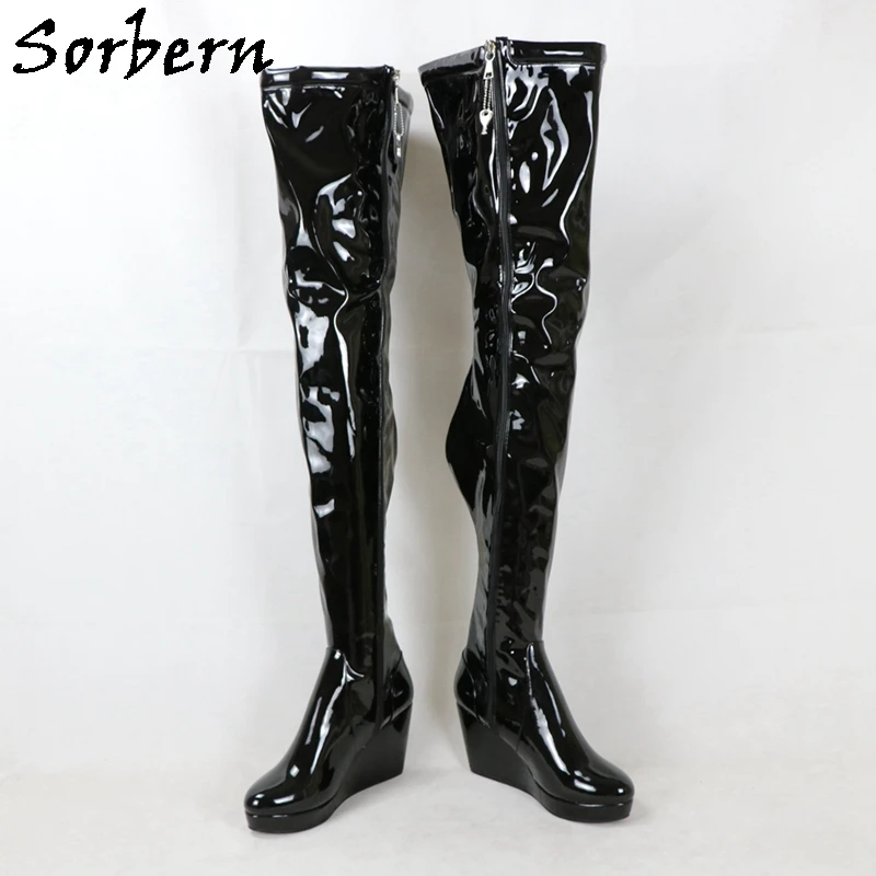 Sorbern Crotch Thigh High Boots Women Lockable Zippers Wedges Thin