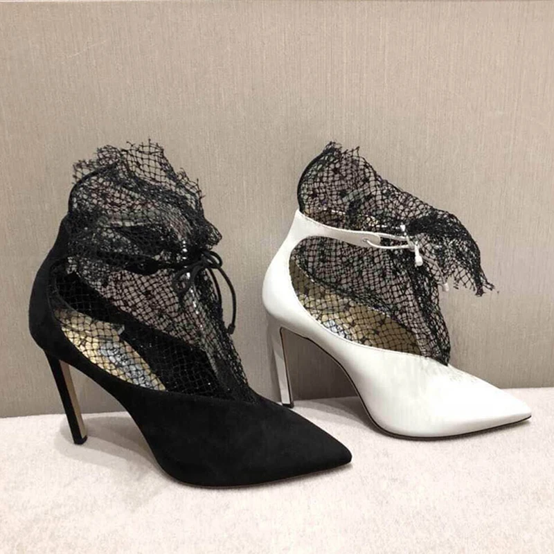 

2020 new fashion Joker pointy lace stiletto heels autumn and winter boots women boots