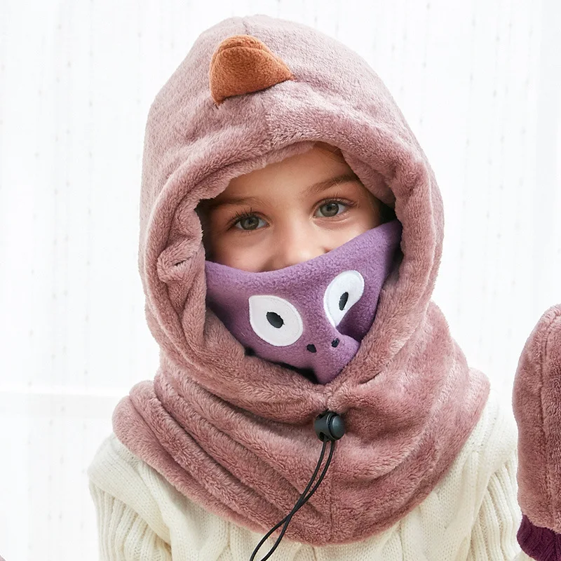 От 2 до 12 лет детская вязаная шапочка с масками, зимние детские шляпы, детская шапка+ шарф, комплекты с флисовой подкладкой для мальчиков и девочек, 3 способа