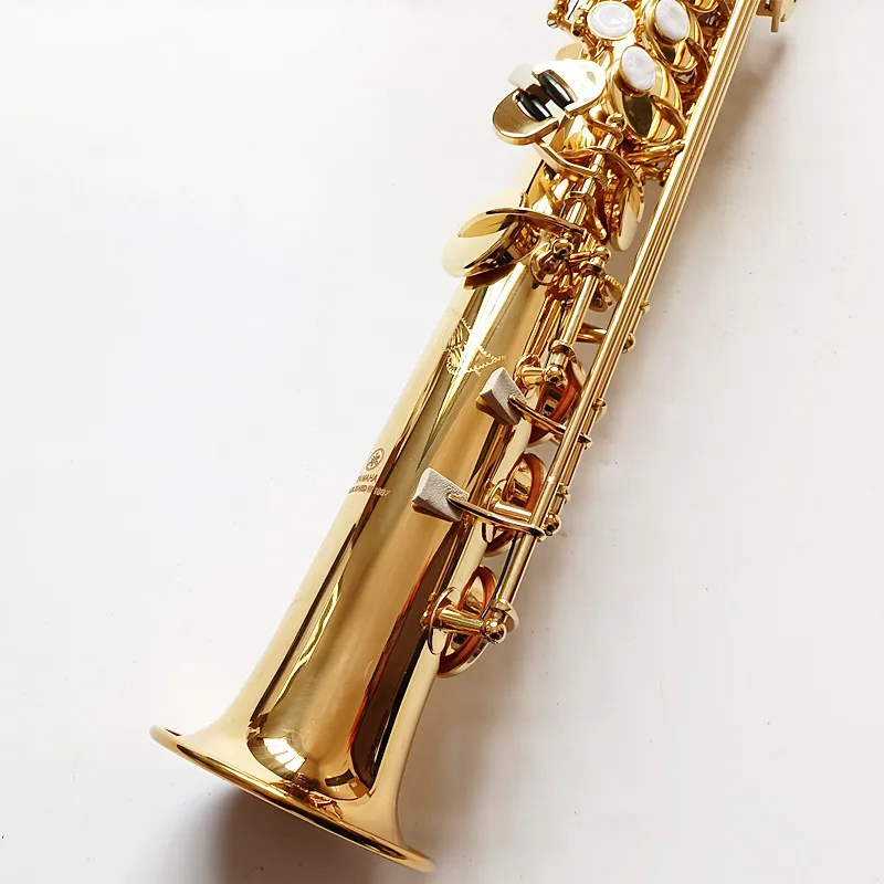 475Brass Straight Soprano Bb B Flat Sax Saxophone Woodwind Instrument Natural Shell Key Carve Pattern Made in Japan