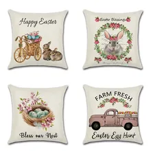 1pcs cute Rabbit truck Easter Print Cushion Cover Throw Pillow Cover Nordic Room Decoration for Home Car Sofa Couch