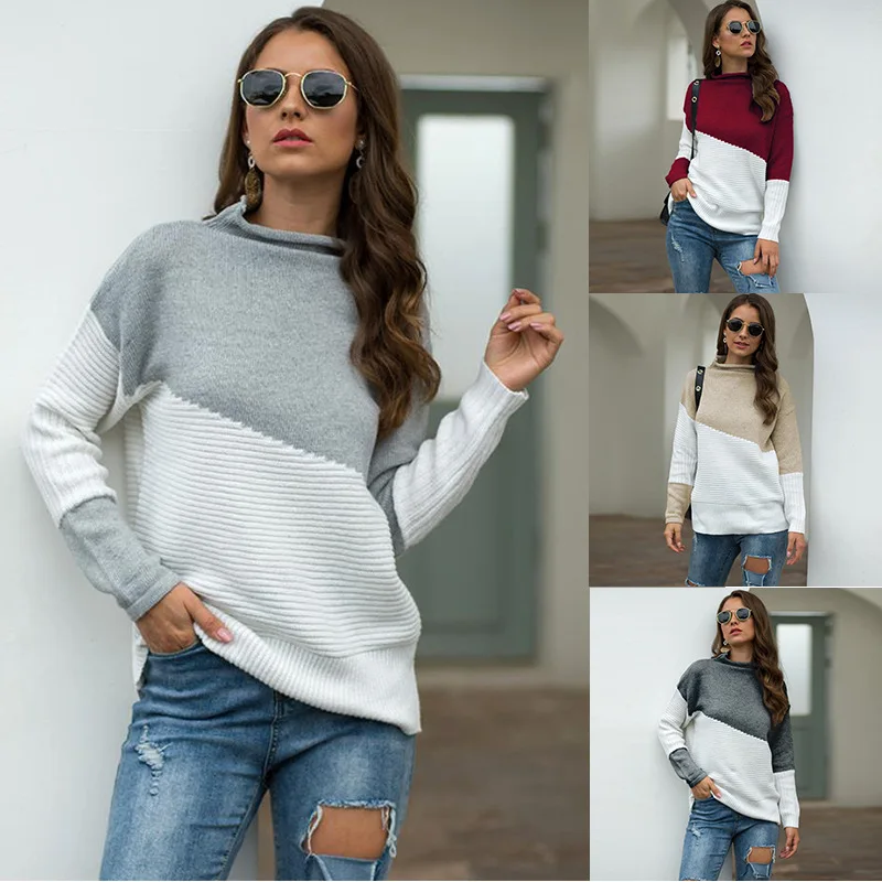 

Pullovers Women O Neck Sweaters Long Sleeve Patchwork Female Jumper Autumn Winter Fashion Casual Basic Top Soft Knitted Sweater