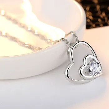 

Crystal Wedding Jewelry Double Heart Golden Silver Valentines Gift 1PC Love Adjustable Silver color for Valentine's Day