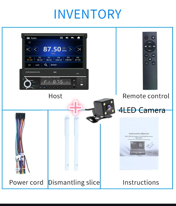 with 4led cam 7 дюймов 1 DIN автомобильный стерео MP5 плеер RDS fm-радио Bluetooth USB AUX TF головное устройство Авторадио+ камера - Цвет: with 4led cam