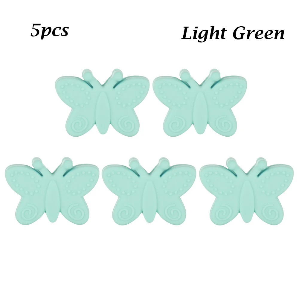 5 шт. силиконовые бусины-бабочки для самостоятельного изготовления детских прорезывателей, ожерелья, браслетов, не содержит Бисероплетение, силиконовые бусины, аксессуары для соски - Цвет: light green