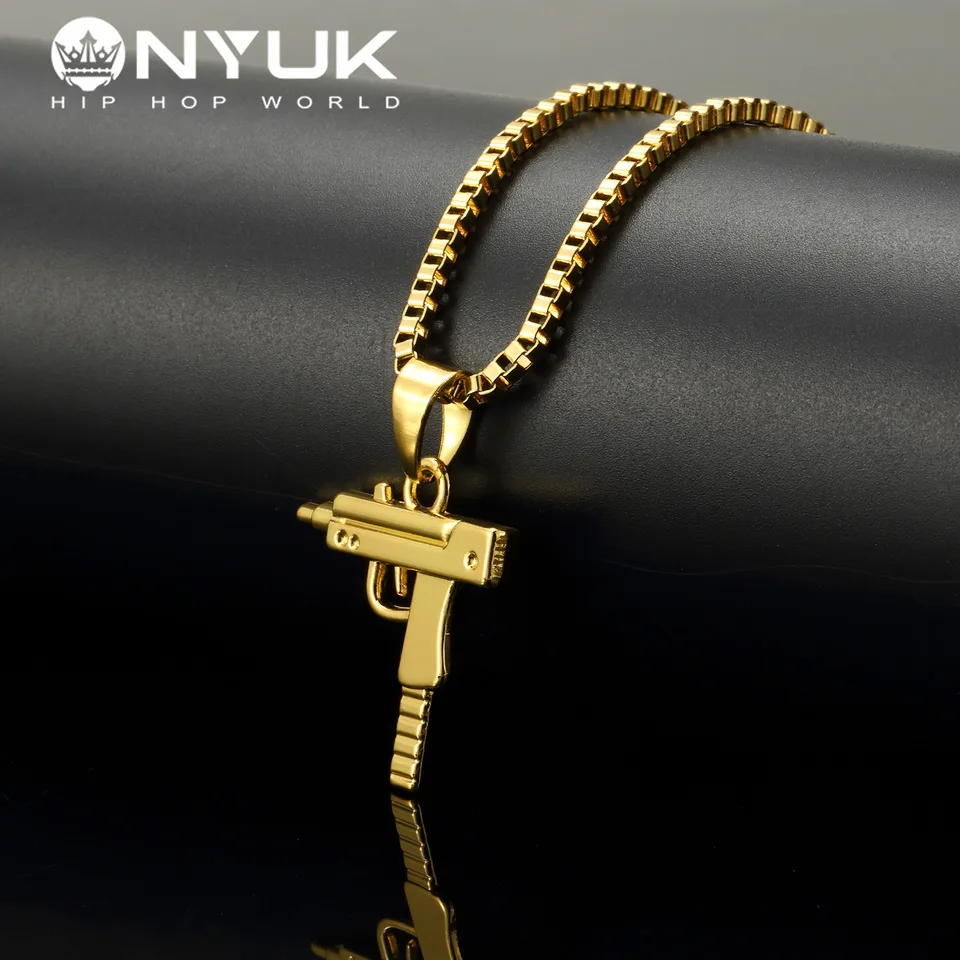 NYUK модное ожерелье с кулоном в форме пистолета UZI мужское хип-хоп ювелирное