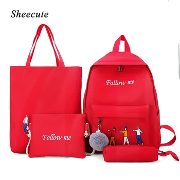 

School Bags for Teenage Girls Backpack Female High School Student Book Bags Cute Print Kids Canvas Backpack Children Bag Set