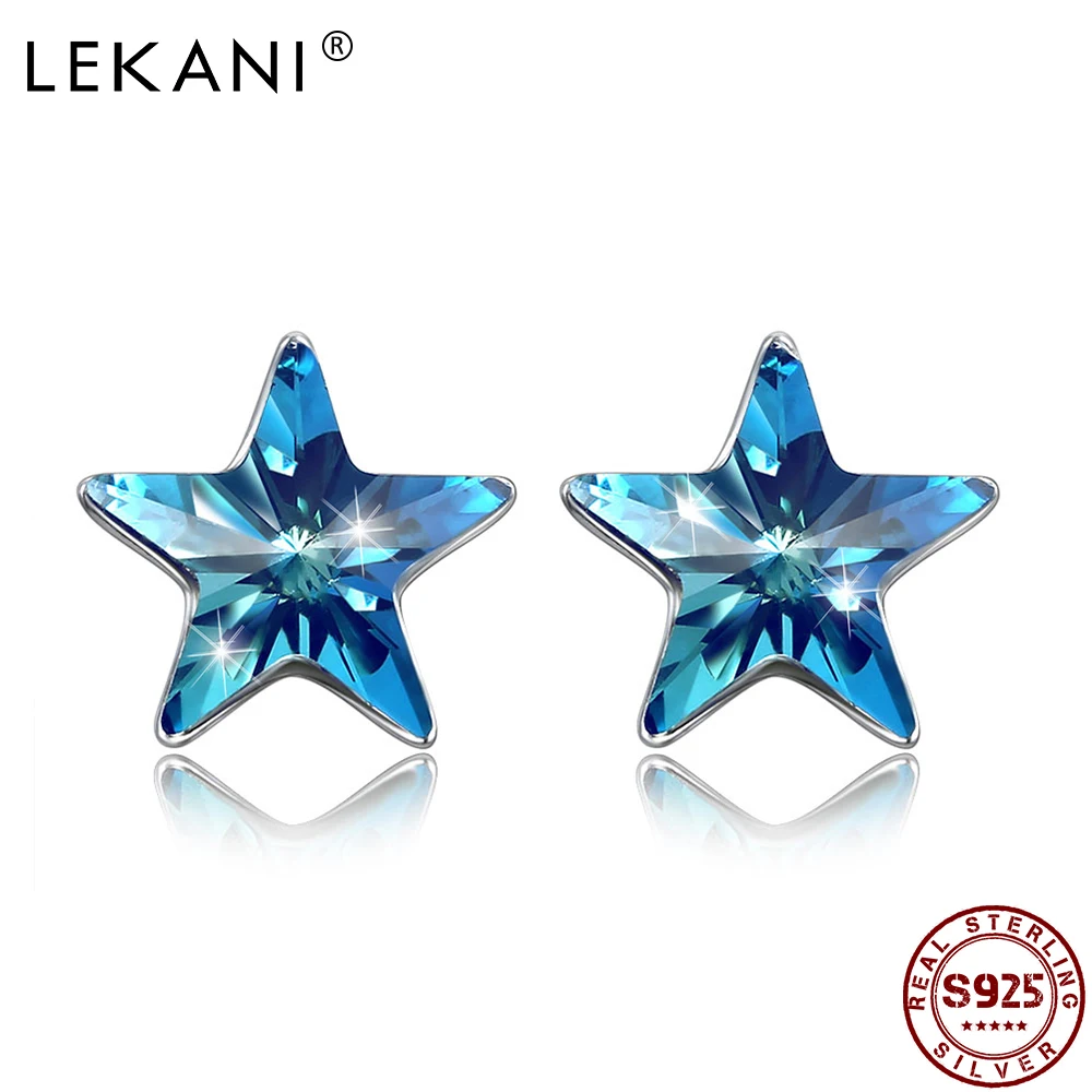 LEKANI 925 пробы серебряные серьги звезды для Для женщин синими кристаллами от