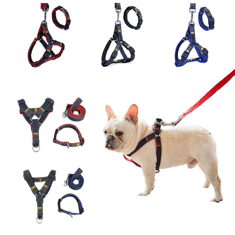 

3 colors cowboy pet dog harness leash 3-piece set adjustable dog collar for small large dogs outdoor pet products accessories