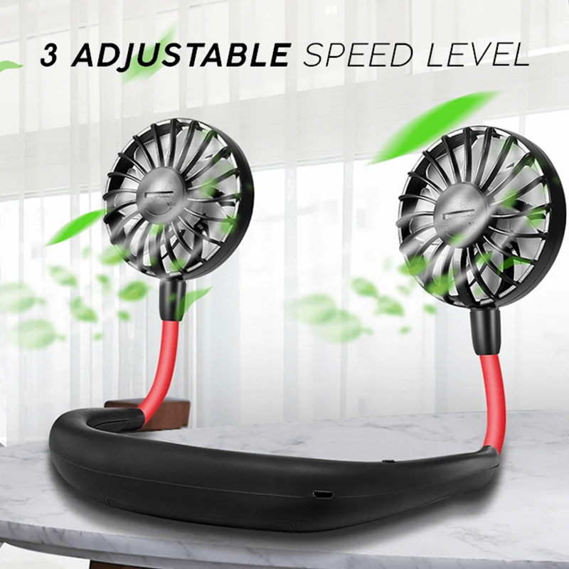 

Portable Neck Fan Hands-free USB Mini Sports Fan Lazy Neck Hanging Style 3 Adjustable Speed Level Dual Cooling Fans Dropshipping