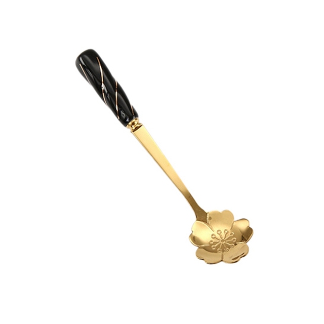 Plated Coffee Spoons Stainless Steel Teaspoons With Ceramic Handle Stirring Spoon For Dessert Cake Ice Cream Tableware