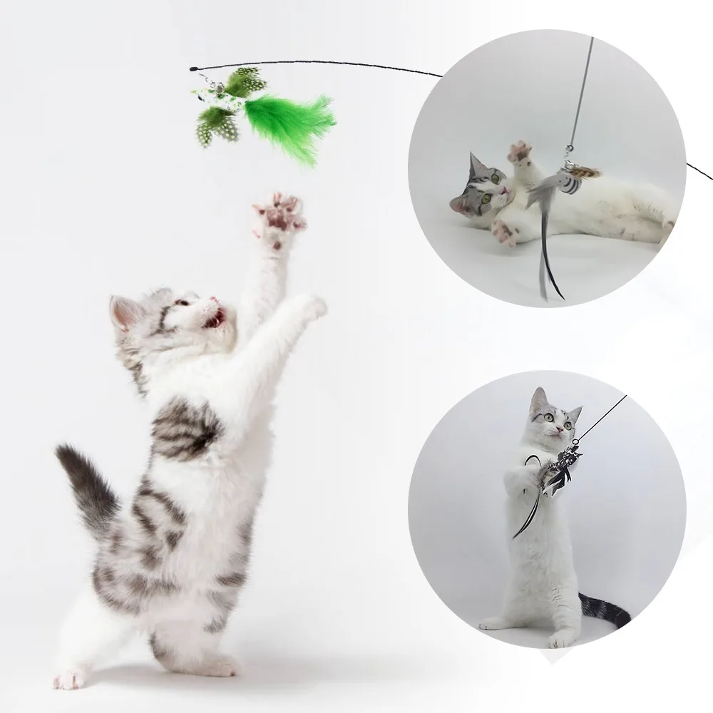 dog toys Simulation Bird interactive Cat Toy Funny Feather Bird with Bell Cat Stick Toy for Kitten Playing Teaser Wand Toy Cat Supplies herding ball for dogs