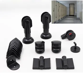 

Black bathroom hardware set Plastic shower door hinge handle lock hook Restroom Toilet Partition board Support Connector Holder