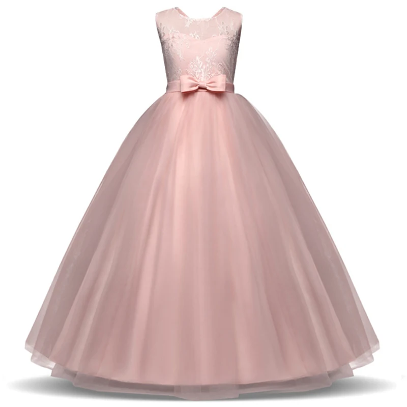 Детские платья для девочек; элегантное платье принцессы без рукавов; кружевное бальное платье на свадьбу; нарядное длинное фатиновое платье для От 6 до 14 лет