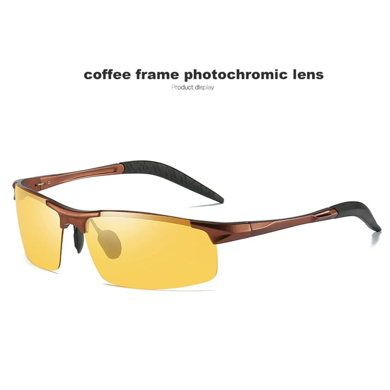 coffee frame Фотохромные солнцезащитные очки из алюминиево-магниевого сплава, поляризованные очки ночного видения, мужские очки для вождения, желтые очки для вождения, gafas de sol - Цвет линз: coffee frame