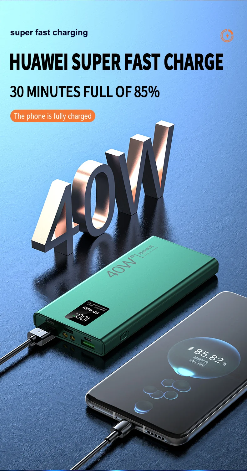 10000 mah 40w Super Fast Charging Large Capacity 20000 mAh Power Bank Two-way Fast Charging Digital Display External Battery QC3.0 best portable charger for iphone