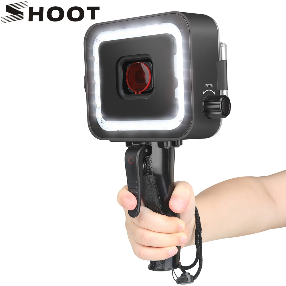 

40M 900LM Underwater LED Video Light + Red Filter for GoPro Hero 7 (2018)6 5 Black Waterproof Diving Flash Lighting Fill in Lamp