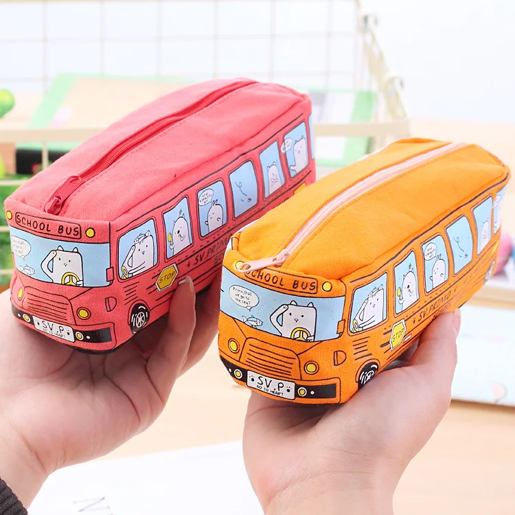 

School Bus Cute Pencil Case Large Canvas Pencil Box Pencilcase Kawaii Pensil Case for Boys Girls Estuche Escolar Pennenbakje