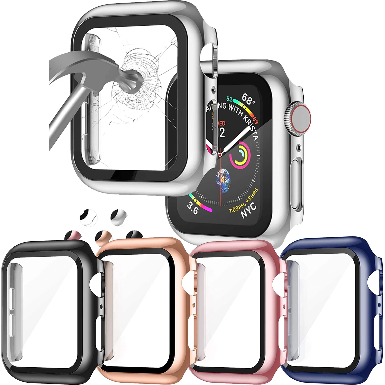 Glass + Cover for Apple Watch Case 45mm 41mm 44mm 40mm 42mm 38mm Screen Protector Accessories for iWatch Series7 6 5 4 3 se