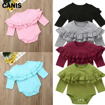 

Pudcoco Newborn Baby Girl Clothes Solid Color Cotton Long Sleeve Ruffle Romper Jumpsuit One-Piece Outfit Clothes