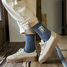 1 пара модных свернутых теплых носков женские носки с мультяшным принтом хлопковые носки толстые теплые носки блестящие носки цвета металлик Y12.12